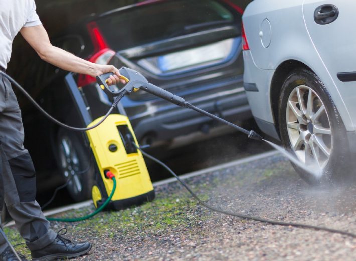 Can a pressure washer be used safely for car cleaning?