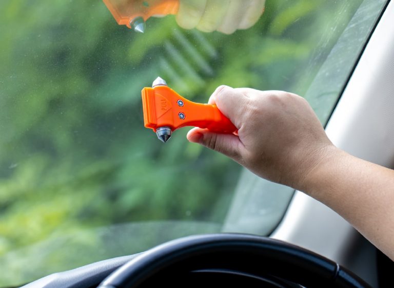 LifeHammer Safety Hammer Orange Shatters Tempered Car Glass Cuts Seatbelts  Glows